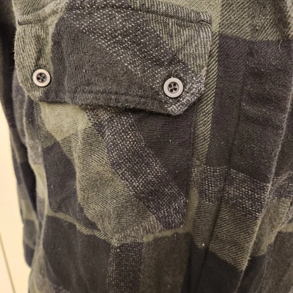 French Connection Plaid Flannel Shirt Dress Tie Belt Green Blue Medium